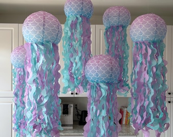 Papieren lantaarns zeemeermin kwallen: feestdecor onder de zee, set van 6 inch