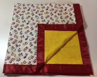Satin Trimmed Flannel Blanket - Red ABC's