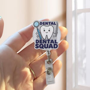 Bobine de badge Dental Squad, joli porte-carte d'identité rétractable de dent pour dentistes, hygiénistes dentaires, assistants, étudiants, idée cadeau drôle de cabinet dentaire