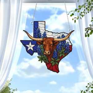 Texas Karte ACRYL Fensterbehang Suncatcher, nördliche Spottdrossel und Bluebonnet Wohnkultur, Texas Dekoration, Texas Geschenk