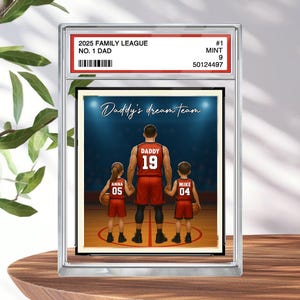 Plaque en bloc acrylique personnalisée pour papa, carte à collectionner de basket-ball n° 1, cadeau de fête des pères personnalisé par enfant, souvenir de papa sportif, décoration pour papa et enfant