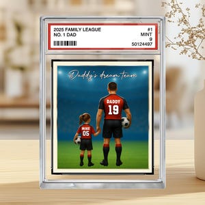 Football n°1, papa, grand-père et fille, style carte à collectionner, bloc acrylique personnalisé, cadeau de fête des pères pour papa footballeur, décoration de plaque de famille