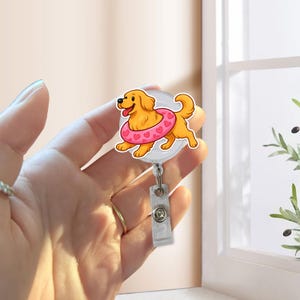 Odznaka Golden Retriever Reel - uroczy identyfikator dla psa w kształcie serca, zabawny klips z imieniem na lato dla pielęgniarek, miłośników psów, techników weterynarii, nauczycieli, mam psów