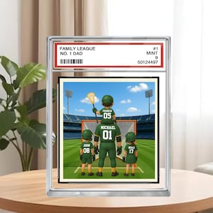 Cartão colecionável Lacrosse nº 1, pai, avô, homem e filhos, placa de acrílico personalizada, presente de Dia dos Pais para pai jogador de lacrosse, presentes para marido