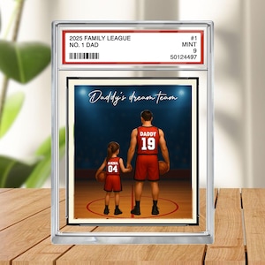 Cadeau personnalisé pour la fête des pères par enfant, plaque de bloc acrylique pour papa de basket-ball n° 1, carte à collectionner personnalisée, souvenir de papa sportif, décoration pour papa et enfants