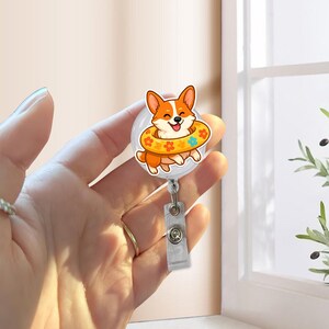 Uroczy corgi dog badge reel - letni uchwyt na identyfikator, zabawny zwierzęcy zwijany identyfikator dla pielęgniarek, techników weterynarii, nauczycieli i miłośników psów