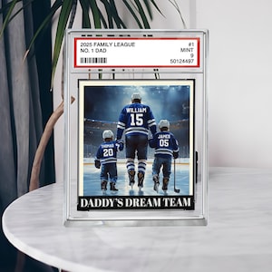 Plaque personnalisée en bloc acrylique pour carte à collectionner papa hockey no 1, cadeau fête des pères pour amateur de hockey, joueur de hockey, cadeau pour amateur de hockey