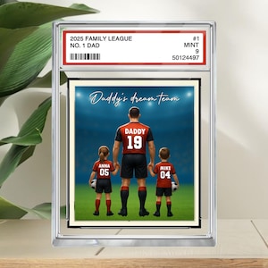 Football n°1 papa grand-père, homme et enfants, style carte à collectionner, bloc acrylique personnalisé, cadeau de fête des pères pour papa footballeur, décoration de plaque de famille