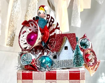 Vintage Christmas Putz house with MC's high quality candy box decor