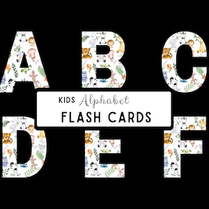 Cartões de alfabeto, cartões de alfabeto de animais de safári, de A a Z para imprimir para crianças, jogo de aprendizagem pré-escolar, cartões educativos do alfabeto