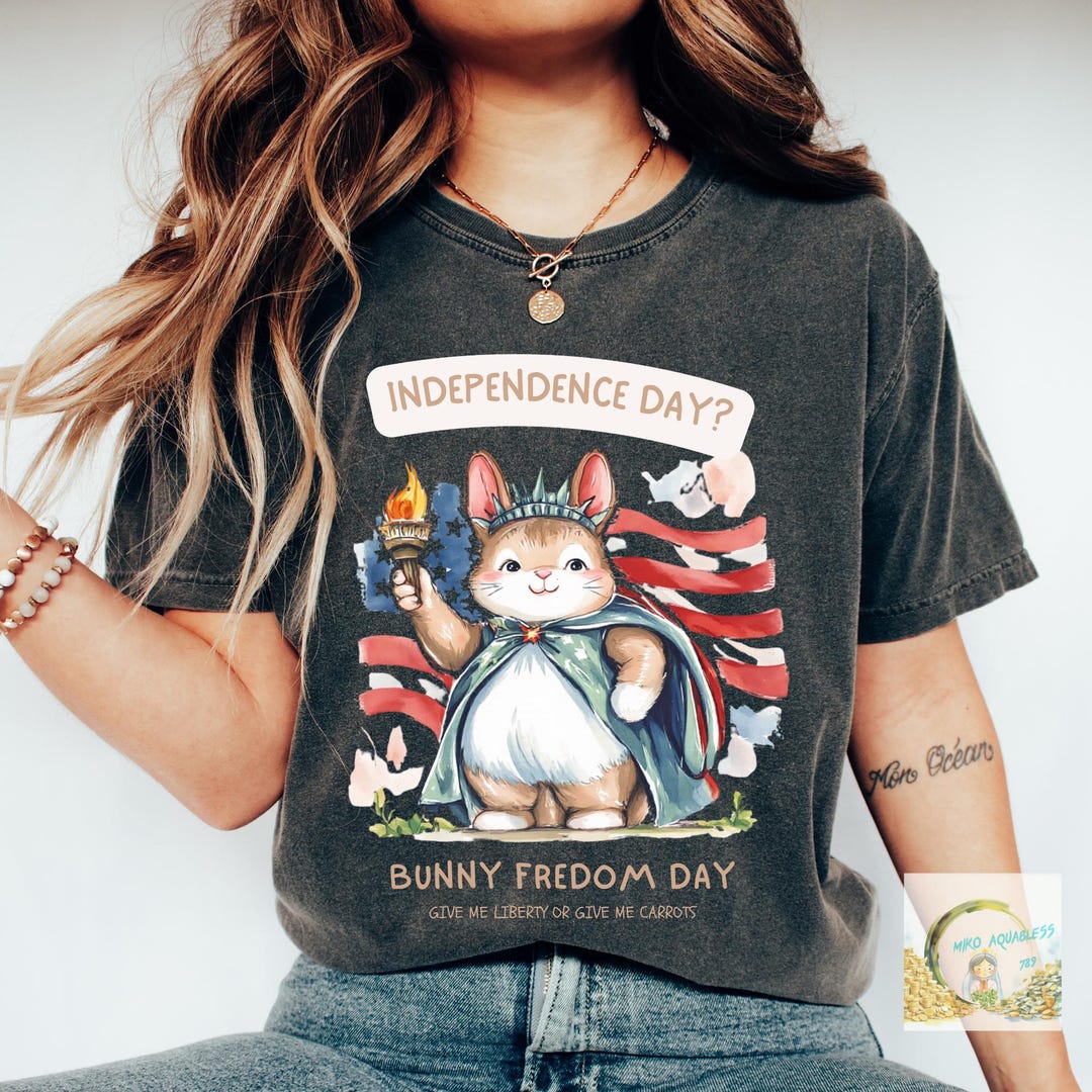 Independence Day? Funny Bunny Watercolor T-shirt-pastel Liberty Rabbit ...