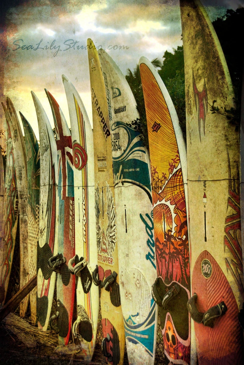 Surfboard photo 24x36 : surf photography beach surfer print maui hawaii summer yellow gold home decor image 1