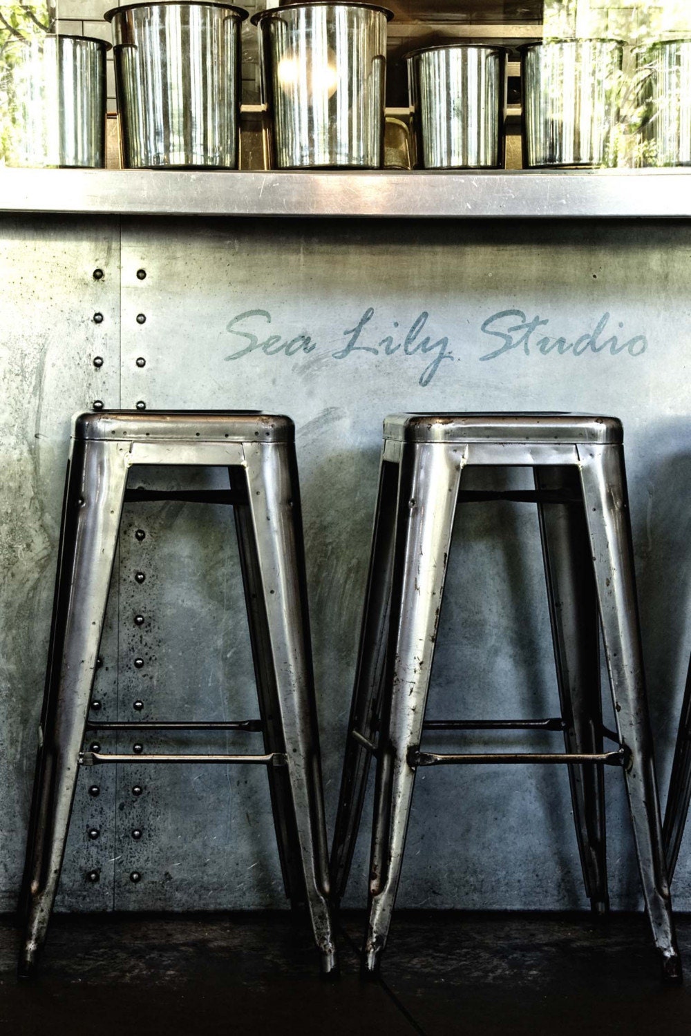 Bar Stools photography industrial photo steel blue gray Etsy