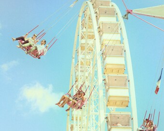 Summer Carnival 2 : ferris wheel photography paris whimsical jardin des tuileries retro blue sky home decor 8x12 12x18 16x24 20x30 24x36