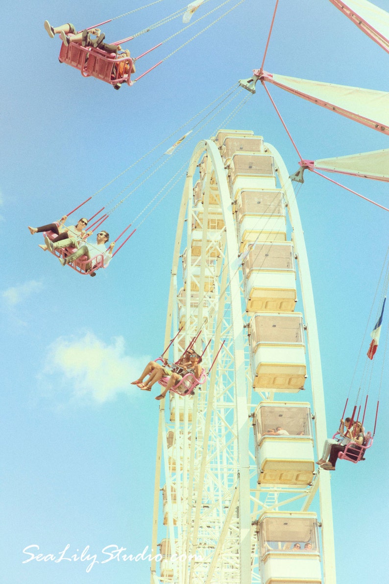 Summer Carnival 2 : ferris wheel photography paris whimsical jardin des tuileries retro blue sky home decor 8x12 12x18 16x24 20x30 24x36 image 1