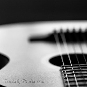Acoustic Guitar : abstract photo black white macro photography monochrome surreal home decor musical instrument 8x12 12x18 16x24 20x30 24x36