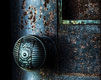 Secret Door : cemetery photography blue door midnight gothic relic dark art nouveau teal blue green halloween 8x12 12x18 16x24 20x30 24x36