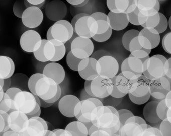 Twinkle Lights : abstract photography monochrome geometric circle bokeh gray black white modern home decor 8x10 11x14 16x20 20x24 24x30