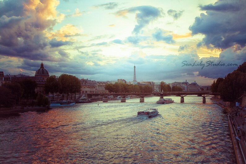 View of Paris 24x36 : paris france french photography pont neuf river seine eiffel tower love romantic fine art print home decor image 1