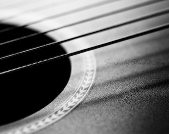 Acoustic Guitar : guitar photo black white macro photography monochrome surreal home decor musical instrument 8x10 11x14 16x20 20x24 24x30
