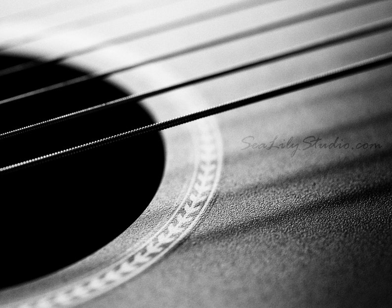 Acoustic Guitar : guitar photo black white macro photography monochrome surreal home decor musical instrument 8x10 11x14 16x20 20x24 24x30 image 1