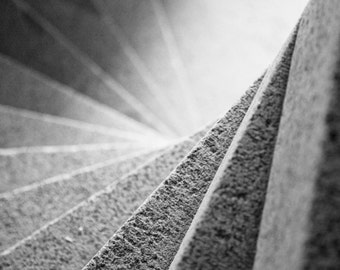 Spiral Staircase 30x30 : black and white photo stairway steps photography geometric home decor fine art print