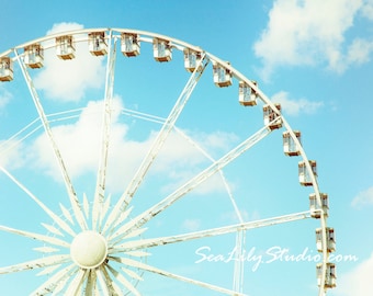 Summer Carnival : ferris wheel photography paris whimsical jardin des tuileries retro blue sky home decor 8x12 12x18 16x24 20x30 24x36