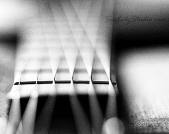 Acoustic Frets : abstract guitar photo black white macro photography monochrome surreal bokeh music decor 8x10 11x14 16x20 20x24 24x30 30x40