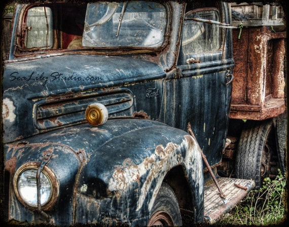 Route 66 Old Truck Photography Relic Abandoned Truck Photo Vintage Ford Rust Blue Teal Home Decor 8x10 11x14 16x20 20x24 24x30