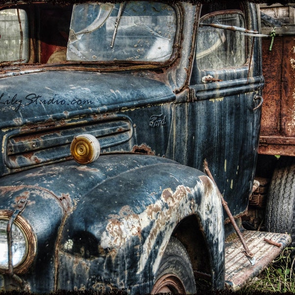 Route 66 : old truck photography relic abandoned truck photo vintage ford rust blue teal home decor 8x10 11x14 16x20 20x24 24x30