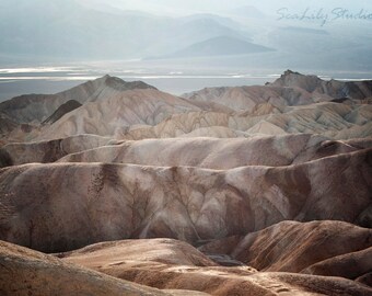 Badlands : desert landscape photography death valley california sunset scenic earth tones pink beige home decor 8x12 12x18 16x24 20x30 24x36