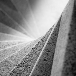 Spiral Staircase : black white stairway steps twist monochrome photography abstract geometric home decor 8x10 11x14 16x20 20x24 24x30
