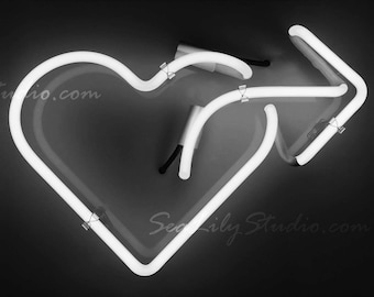 Neon Love : heart dark valentine romantic photo image photograph monochrome black white gray sign home decor 8x12 12x18 16x24 20x30 24x36