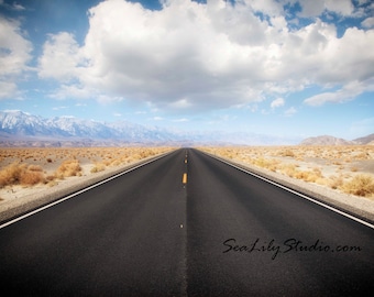 Open Road : highway photography california desert death valley landscape photo cloud blue sky home decor 8x12 12x18 16x24 20x30 24x36