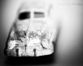 Fast Car : abstract toy car photo black white miniature macro photography monochrome surreal home decor 8x12 12x18 16x24 20x30 24x36