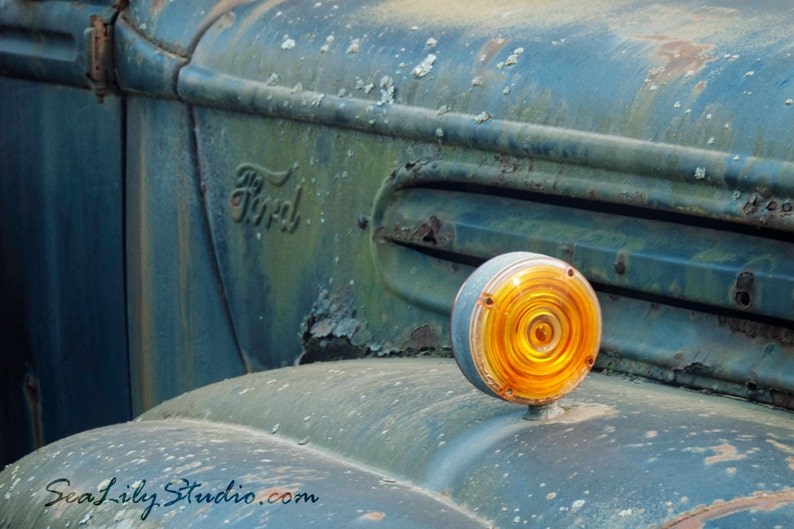 My Hometown : old truck photography americana photo abandoned vintage ford classic relic blue teal home decor 8x12 12x18 16x24 20x30 24x36 image 1