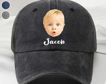 Custom Kids Photo Denim Cap, Gift For Grandparents, Vintage Baseball Hat, Gift For New Mom, Dad, Birthday Gift, Gift for Dad, Papa