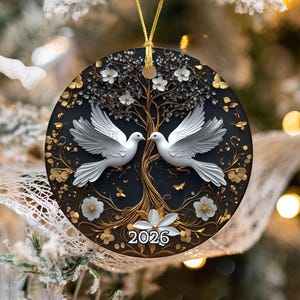 Peace Dove Ornament 2026, Love Birds Christmas Decoration, Elegant Holiday Keepsake, Ceramic Tree Ornament, Symbol of Peace and Harmony