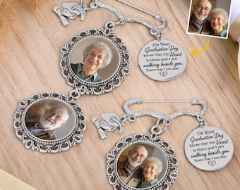 I'm Walking Beside You Personalized Graduation Lapel Pin With Photo Charms, Graduation Day Memorial, Graduation Gown Pin, Graduate Gift 2026