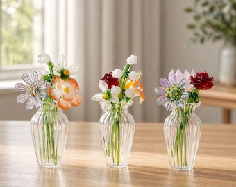 Personalized Handmade Glass Birth Flower Bouquet, Glass Flower Bouquet, Mother's Day Gift, Gift for Her, Grandma Gift, Birthday Gift