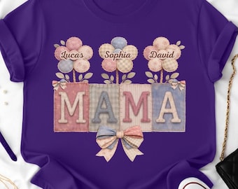 Faux Patchwork Floral Mama Shirt, Mothers Day Gift, Cute Mom Shirt, Mama Tee, Retro Floral Shirt, Grandma Shirt, Cottagecore Floral Mom Gift