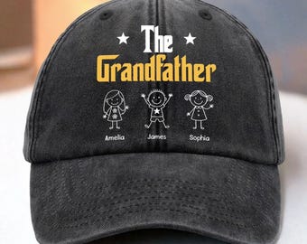 The Grandfather Personalized Denim Baseball Cap, Hat With Grandkids Name, Papa Hat, Gift For Him, Grandpa Cap, Father's Day Gift For Him