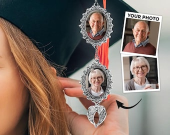 Custom Photo Tassel Graduation Memorial Photo Charm, Angel Wing Tassel Hanging for Grad Cap, Personalized Graduation Keepsake
