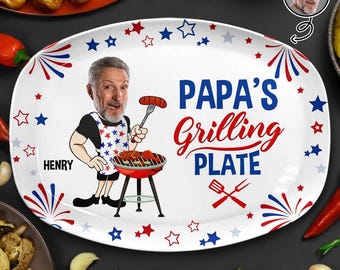 Personalized Grilling Platter Photo Face USA Patriotic, Father's Day Gift for Dad, Grilling Plate BBQ Gift,250th Plate, USA 250 anniversary