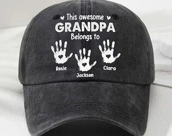 This Awesome Grandpa Belongs To Personalized Denim Cap, Custom Baseball Cap with Names, Grandpa Hat, New Grandpa Gift, Gift For Him