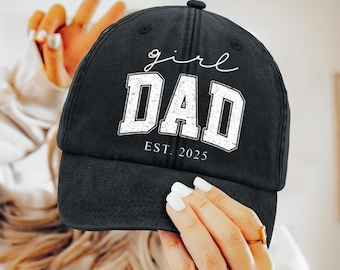 Girl Dad Washed Denim Baseball Cap, Fathers Day Gifts from Daughter, Daddy Est, Gift For New Dad Pregnancy Announcement, First Time Daddy