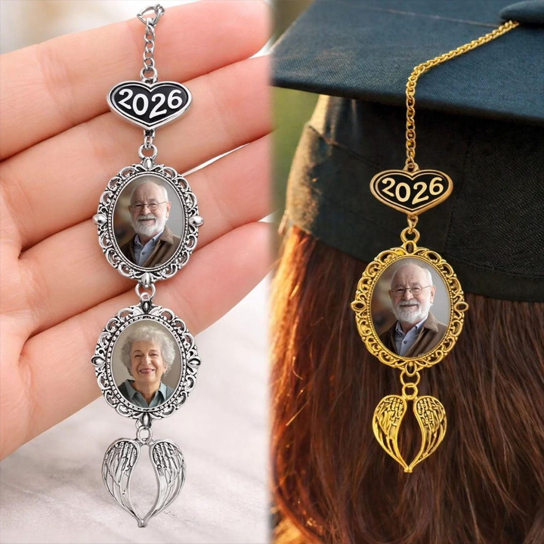 Custom Graduation Memorial Photo Charm, Angel Wing Tassel Hanging for ...