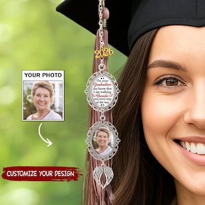 Custom Graduation Memorial Tassel Charm, Grad Cap Photo Charm with Angel Wing, 2026 Graduation Gifts for Her or Him