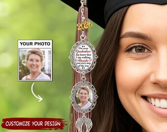 Custom Graduation Memorial Tassel Charm, Grad Cap Photo Charm with Angel Wing, 2026 Graduation Gifts for Her or Him