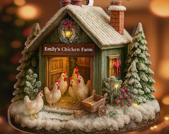 Personalized Chicken Farm Ornament, Chicken Ornament, Farmhouse Christmas Ornament, Farm Decor, Gift For Farmer, Chicken Lover